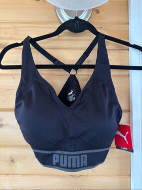 Puma NWT Black Sports Bra with Grey Logo Band
